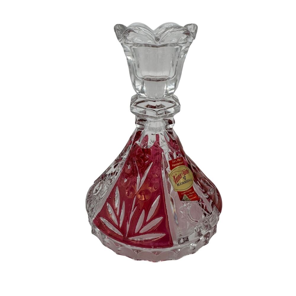 Vintage Candlestick 5" in Oxford Rose Ruby by Anna Hutte 24% PbO Lead Crystal